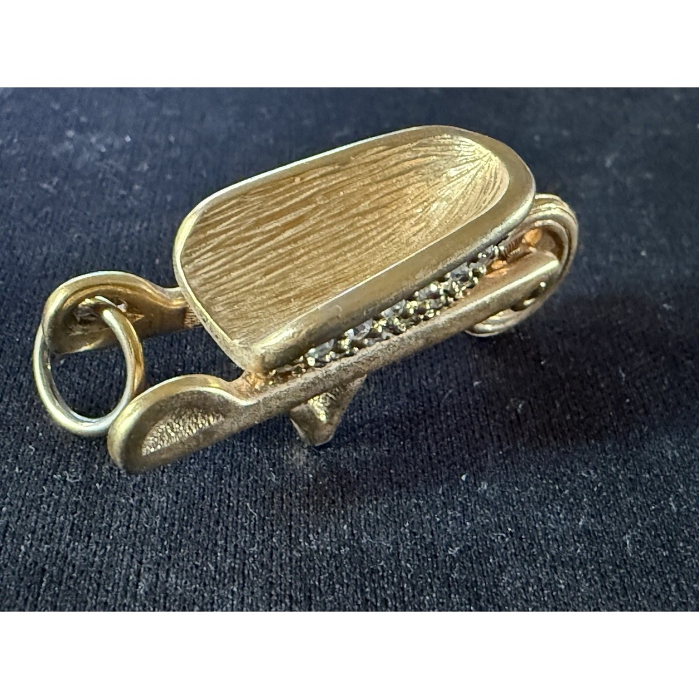 Vintage Swarovski Crystal Wheelbarrow Pendant Charm Gold Tone Moving Wheel Sign